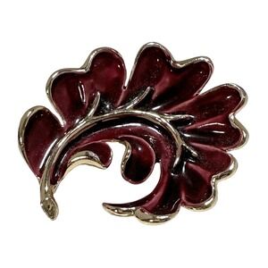 Leaf Brooch Pin‎ Purple Enamel Gold Tone Floral Vintage Style Jewelry
